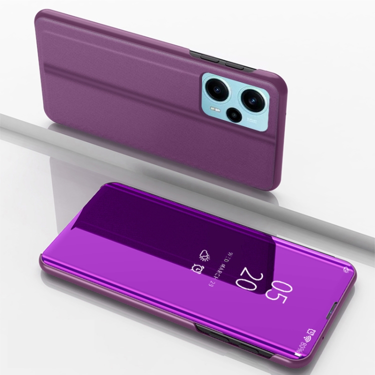 

For Xiaomi Poco F5 Plated Mirror Kickstand Flip Leather Phone Case(Purple)