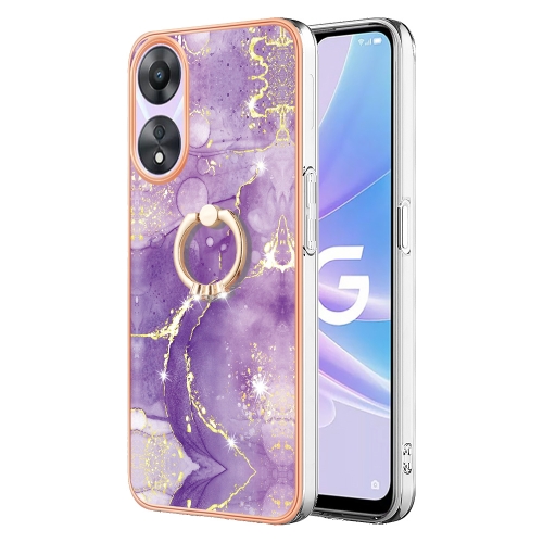 

For OPPO A78 / A58 Electroplating Marble IMD TPU Phone Case with Ring Holder(Purple 002)