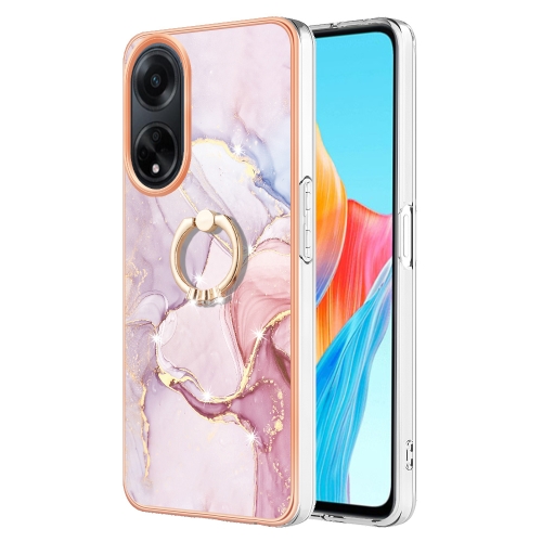 

For OPPO A98 Electroplating Marble IMD TPU Phone Case with Ring Holder(Rose Gold 005)