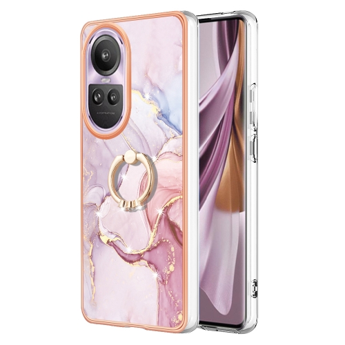 

For OPPO Reno10 Pro 5G Global Electroplating Marble IMD TPU Phone Case with Ring Holder(Rose Gold 005)