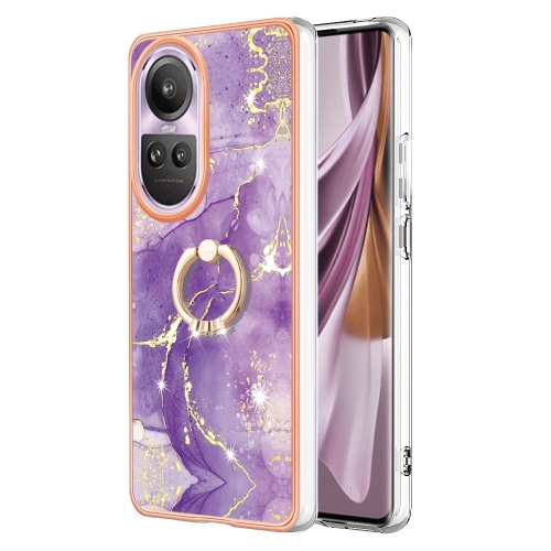

For OPPO Reno10 Pro 5G Global Electroplating Marble IMD TPU Phone Case with Ring Holder(Purple 002)