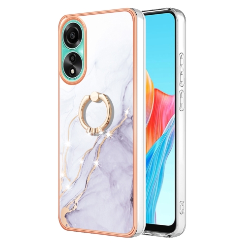

For OPPO A78 4G Electroplating Marble IMD TPU Phone Case with Ring Holder(White 006)