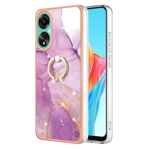 

For OPPO A78 4G Electroplating Marble IMD TPU Phone Case with Ring Holder(Purple 001)