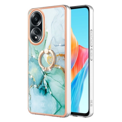 

For OPPO A58 4G Electroplating Marble IMD TPU Phone Case with Ring Holder(Green 003)