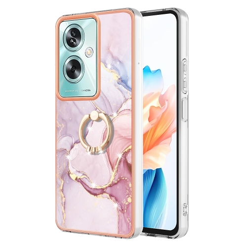 

For OPPO A79 5G Global Electroplating Marble IMD TPU Phone Case with Ring Holder(Rose Gold 005)