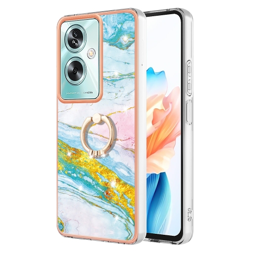 

For OPPO A79 5G Global Electroplating Marble IMD TPU Phone Case with Ring Holder(Green 004)