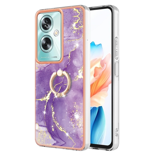 

For OPPO A79 5G Global Electroplating Marble IMD TPU Phone Case with Ring Holder(Purple 002)