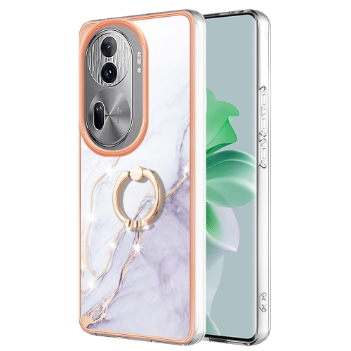 

For OPPO Reno11 Pro 5G Global Electroplating Marble IMD TPU Phone Case with Ring Holder(White 006)