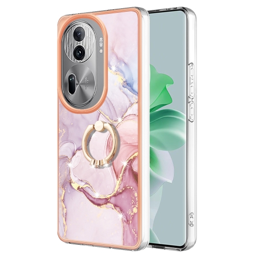 

For OPPO Reno11 Pro 5G Global Electroplating Marble IMD TPU Phone Case with Ring Holder(Rose Gold 005)