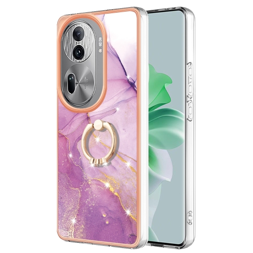 

For OPPO Reno11 Pro 5G Global Electroplating Marble IMD TPU Phone Case with Ring Holder(Purple 001)