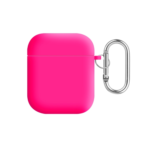 

For AirPods 2 / 1 PC Lining Silicone Bluetooth Earphone Protective Case(Fluorescent Rose)