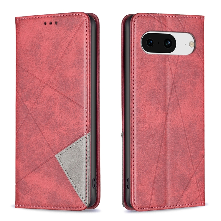 

For Google Pixel 8 Rhombus Texture Magnetic Leather Phone Case(Red)