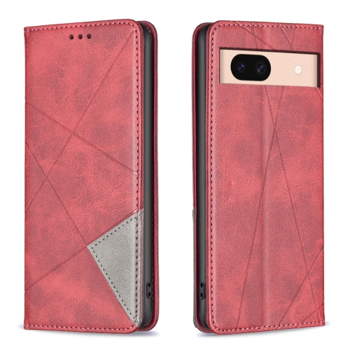 

For Google Pixel 8a Rhombus Texture Magnetic Leather Phone Case(Red)