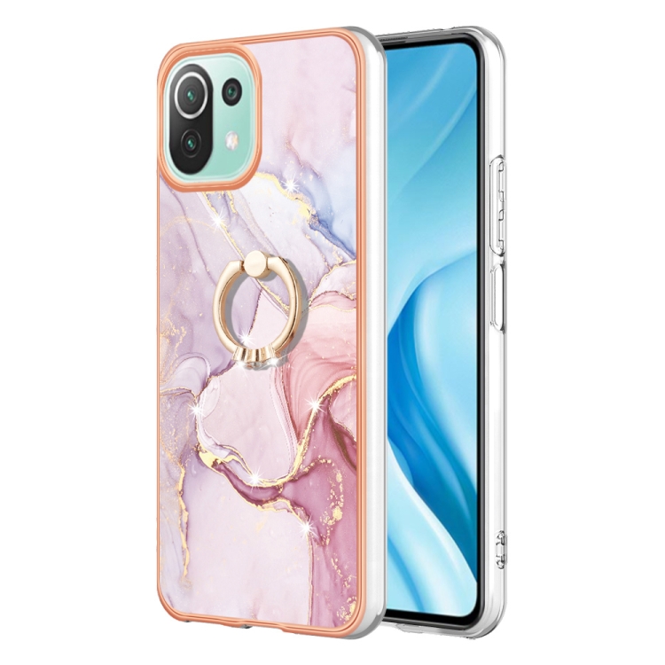 

For Xiaomi Mi 11 Lite Electroplating Marble IMD TPU Phone Case with Ring Holder(Rose Gold 005)