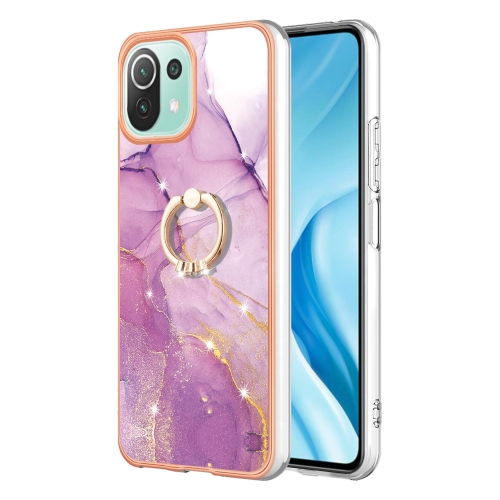 

For Xiaomi Mi 11 Lite Electroplating Marble IMD TPU Phone Case with Ring Holder(Purple 001)
