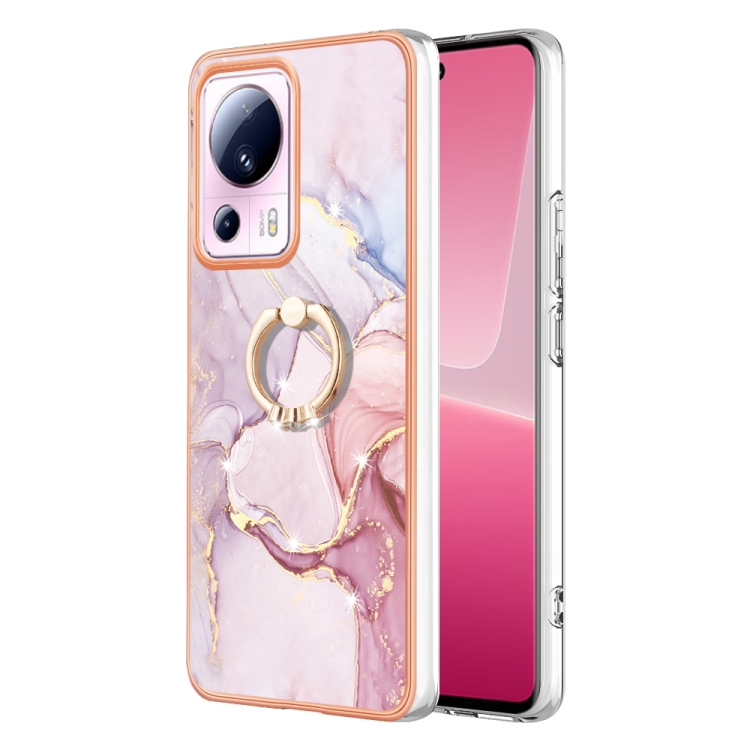 

For Xiaomi 13 Lite 5G Electroplating Marble IMD TPU Phone Case with Ring Holder(Rose Gold 005)