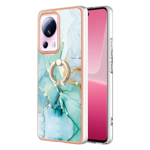 

For Xiaomi 13 Lite 5G Electroplating Marble IMD TPU Phone Case with Ring Holder(Green 003)