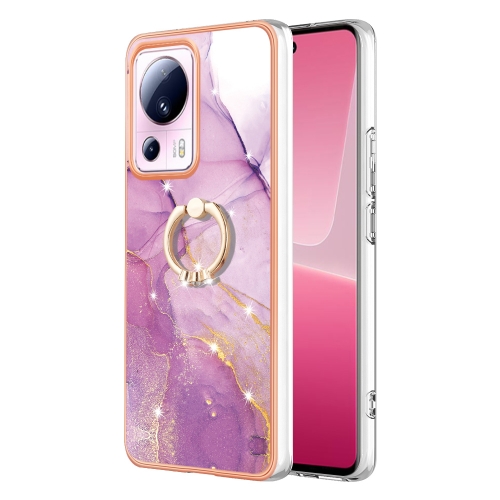

For Xiaomi 13 Lite 5G Electroplating Marble IMD TPU Phone Case with Ring Holder(Purple 001)