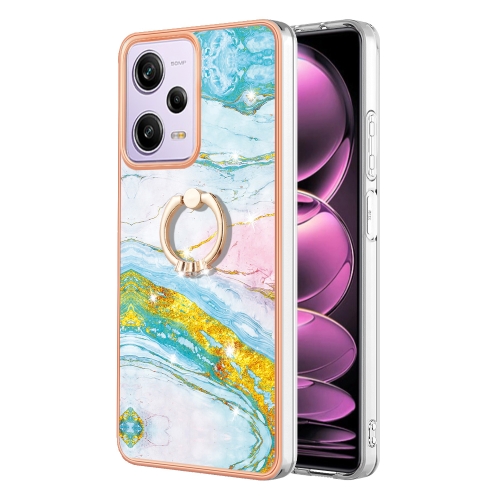 

For Xiaomi Redmi Note 12 Pro 5G Global Electroplating Marble IMD TPU Phone Case with Ring Holder(Green 004)