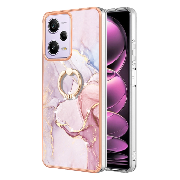 

For Xiaomi Redmi Note 12 Pro Speed Electroplating Marble IMD TPU Phone Case with Ring Holder(Rose Gold 005)