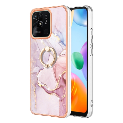 

For Xiaomi Redmi 10C Electroplating Marble IMD TPU Phone Case with Ring Holder(Rose Gold 005)