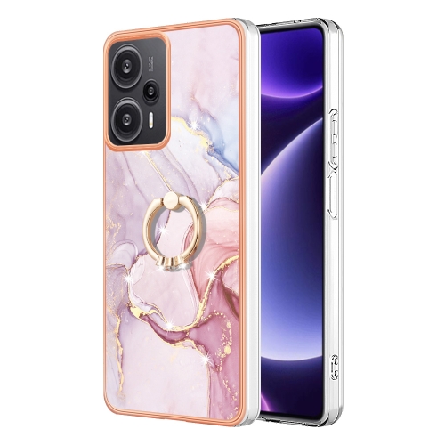 

For Xiaomi Poco F5 5G / Redmi Note 12 Turbo Electroplating Marble IMD TPU Phone Case with Ring Holder(Rose Gold 005)