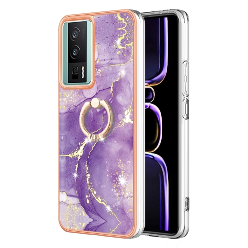 

For Xiaomi Poco F5 Pro 5G / Redmi K60 Electroplating Marble IMD TPU Phone Case with Ring Holder(Purple 002)