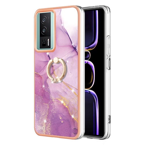 

For Xiaomi Poco F5 Pro 5G / Redmi K60 Electroplating Marble IMD TPU Phone Case with Ring Holder(Purple 001)