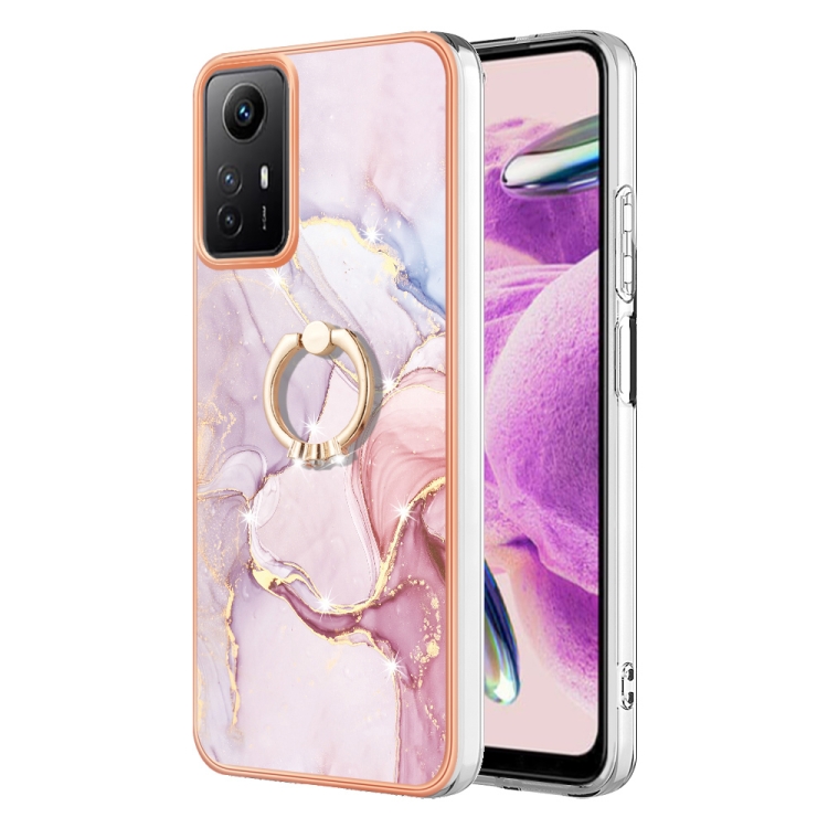 

For Xiaomi Redmi Note 12S 4G Electroplating Marble IMD TPU Phone Case with Ring Holder(Rose Gold 005)