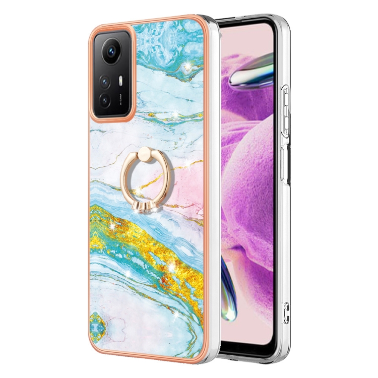 

For Xiaomi Redmi Note 12S 4G Electroplating Marble IMD TPU Phone Case with Ring Holder(Green 004)