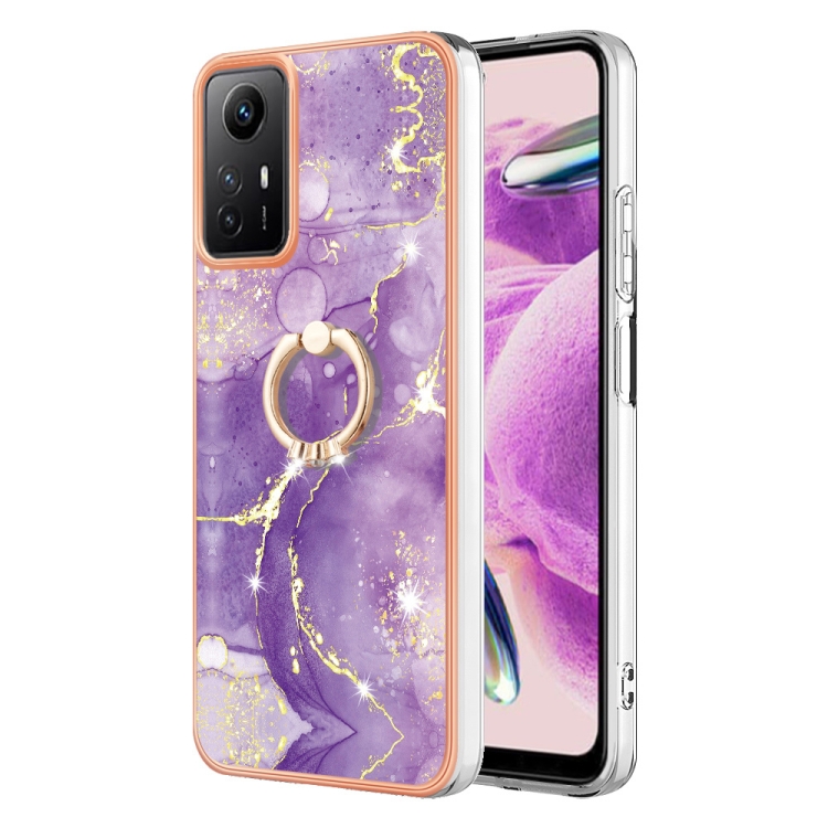 

For Xiaomi Redmi Note 12S 4G Electroplating Marble IMD TPU Phone Case with Ring Holder(Purple 002)