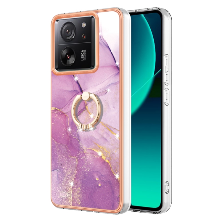 

For Xiaomi 13T/13T Pro Electroplating Marble IMD TPU Phone Case with Ring Holder(Purple 001)