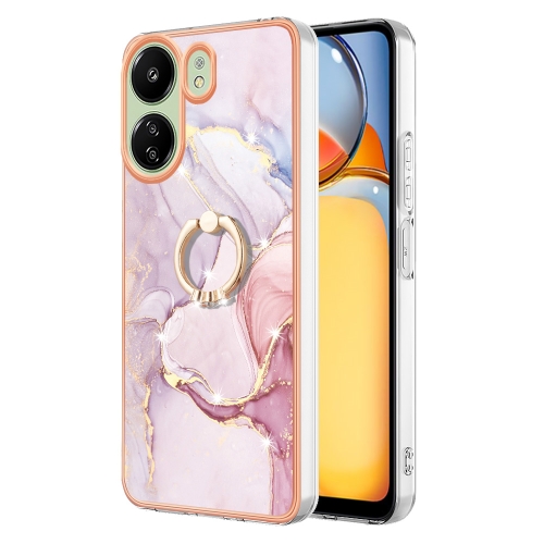 

For Xiaomi Redmi 13C 4G Electroplating Marble IMD TPU Phone Case with Ring Holder(Rose Gold 005)
