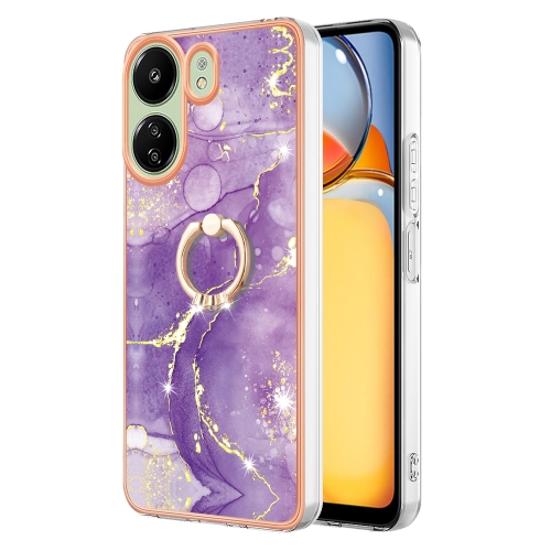 

For Xiaomi Redmi 13C 4G Electroplating Marble IMD TPU Phone Case with Ring Holder(Purple 002)