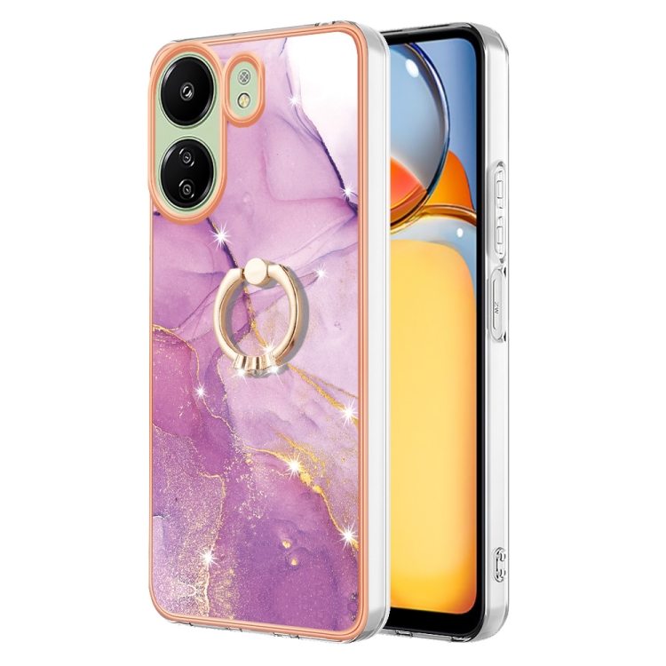 

For Xiaomi Redmi 13C 4G Electroplating Marble IMD TPU Phone Case with Ring Holder(Purple 001)