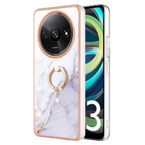 

For Xiaomi Redmi A3 Electroplating Marble IMD TPU Phone Case with Ring Holder(White 006)