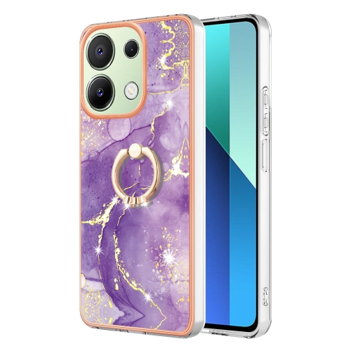 

For Xiaomi Redmi Note 13 4G Global Electroplating Marble IMD TPU Phone Case with Ring Holder(Purple 002)