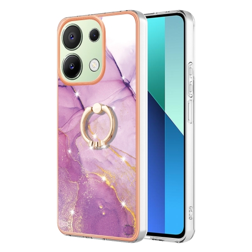 For Xiaomi Redmi Note 13 4G Global Electroplating Marble IMD TPU Phone Case with Ring Holder(Purple 001) 11cm cute little yellow chicken pendant plush toy doll mini bag pendant keychain doll car key ring student bags pendant