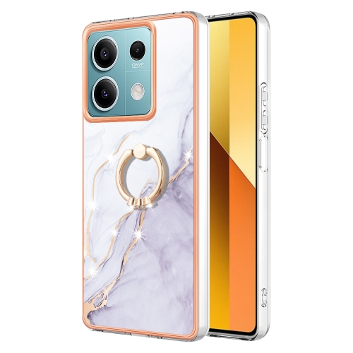 

For Xiaomi Redmi Note 13 5G Global Electroplating Marble IMD TPU Phone Case with Ring Holder(White 006)