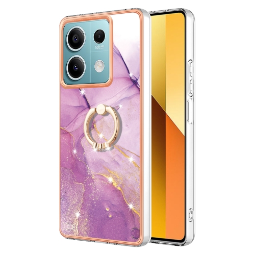 

For Xiaomi Redmi Note 13 5G Global Electroplating Marble IMD TPU Phone Case with Ring Holder(Purple 001)