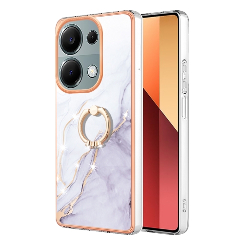 

For Xiaomi Redmi Note 13 Pro 4G/Poco M6 Pro 4G Electroplating Marble IMD TPU Phone Case with Ring Holder(White 006)