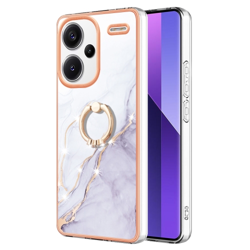 

For Xiaomi Redmi Note 13 Pro+ 5G Electroplating Marble IMD TPU Phone Case with Ring Holder(White 006)