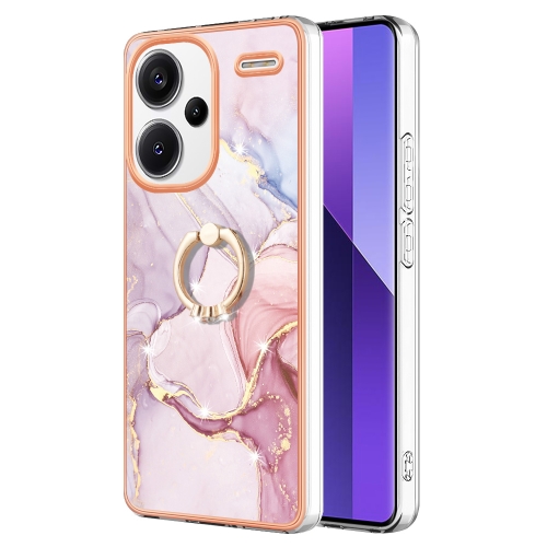 For Xiaomi Redmi Note 13 Pro+ 5G Electroplating Marble IMD TPU Phone Case with Ring Holder(Rose Gold 005) 11cm cute little yellow chicken pendant plush toy doll mini bag pendant keychain doll car key ring student bags pendant