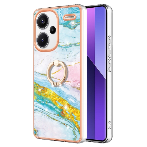 

For Xiaomi Redmi Note 13 Pro+ 5G Electroplating Marble IMD TPU Phone Case with Ring Holder(Green 004)