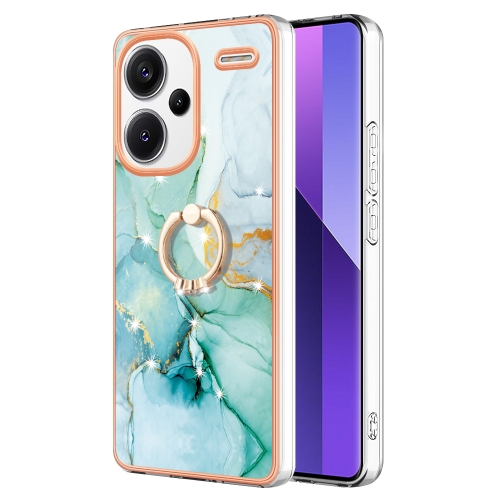 

For Xiaomi Redmi Note 13 Pro+ 5G Electroplating Marble IMD TPU Phone Case with Ring Holder(Green 003)