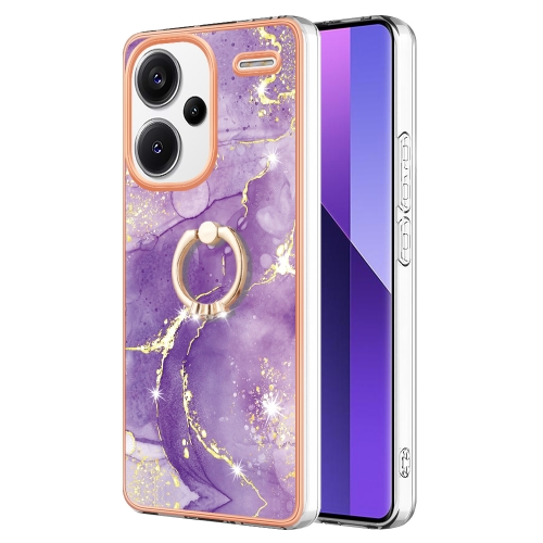 

For Xiaomi Redmi Note 13 Pro+ 5G Electroplating Marble IMD TPU Phone Case with Ring Holder(Purple 002)