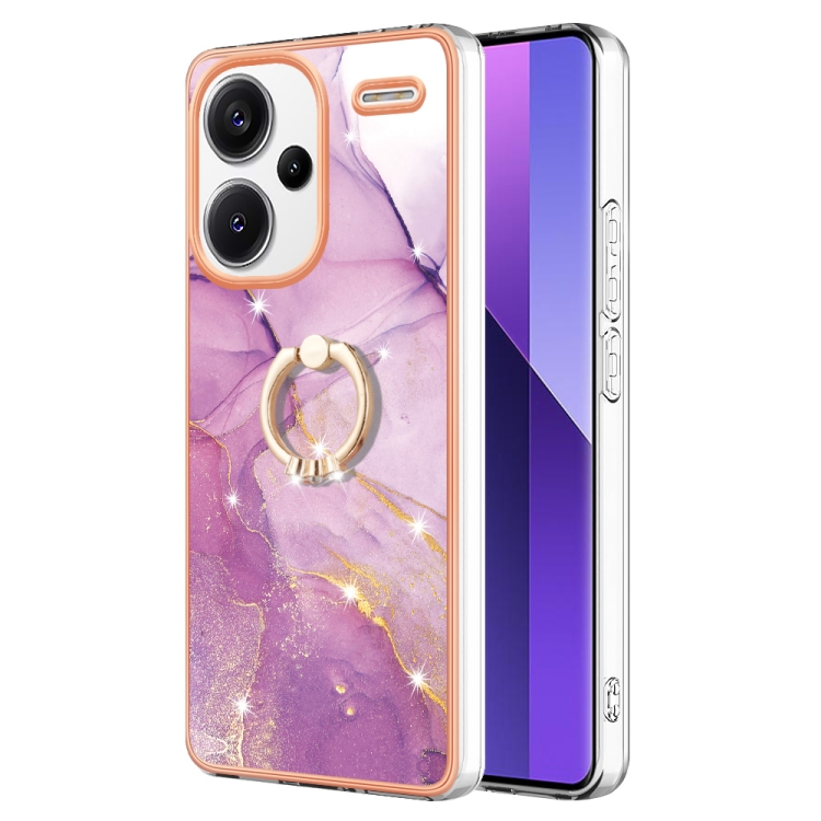 

For Xiaomi Redmi Note 13 Pro+ 5G Electroplating Marble IMD TPU Phone Case with Ring Holder(Purple 001)