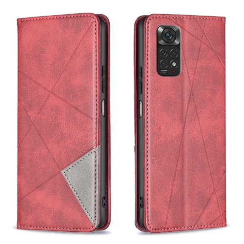 

For Xiaomi Redmi Note 12S 4G / Note 11 Rhombus Texture Magnetic Leather Phone Case(Red)