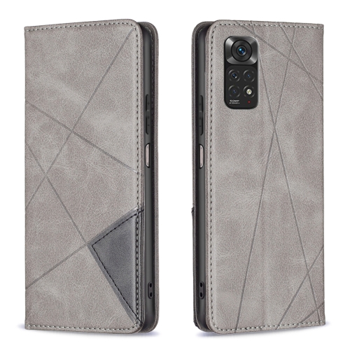 

For Xiaomi Redmi Note 12S 4G / Note 11 Rhombus Texture Magnetic Leather Phone Case(Grey)