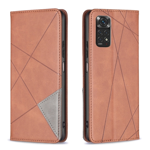 

For Xiaomi Redmi Note 12S 4G / Note 11 Rhombus Texture Magnetic Leather Phone Case(Brown)